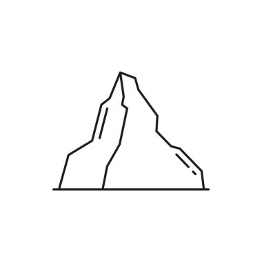 İsviçre 'nin Matterhorn dağı sembolü ince çizgi ikonunu izole etti. Alplerdeki Vector Mount Monte Cervino zirvesi, İsviçre kış hobisi spor macera tabelası, seyahat simgesi ana hatları. Himalaya Everest
