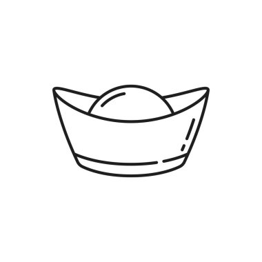 Ingot Çin Yeni Yıl dekorasyonu ince çizgi simgesini izole etti. Vektör Sycee Çin altınları Yuan Bao 'nun sembolü Feng Shui' de servet, bolluk ve parasal şans, altın sicee. Yuanbao, Çin hazinesi.