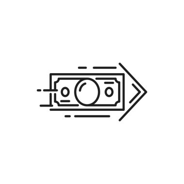 Hızlı ödeme ya da nakit alımı, para transferi, izole edilmiş ince çizgi simgesi. Yatırım kavramının iadesi veya iadesi, ok ödemesi