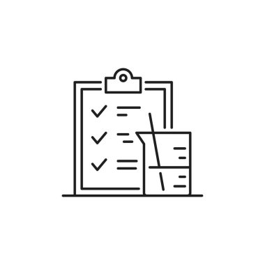 Doküman, tıp ve fizikteki sınav listesi ince çizgi simgeleri izole edildi. Genetik ve biyomühendislik maddeleri içeren taşıyıcı konteynır. Üzerinde gmo anketi olan pano, laboratuvar belgeleri