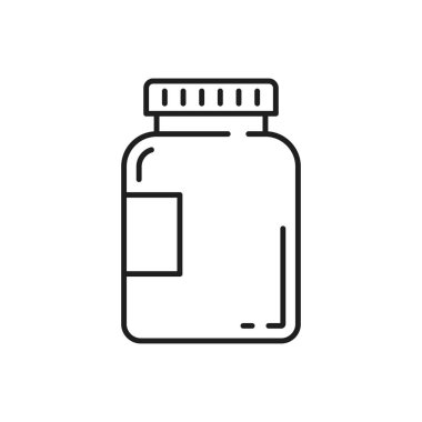 Probiyotik bakterili plastik şişe ince çizgi ikonunu izole etti. Vektör takviyesi reklamı, bağırsak bakterisi etiketsiz ambalajda sağlıklı dengeyi, bağışıklık ve sindirim sağlığını koruyan prebiyotikler.