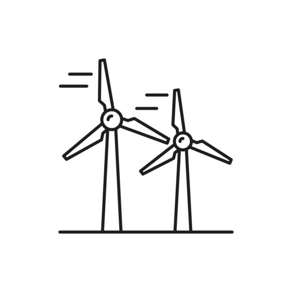 风力涡轮机能量转换器隔离风车细线图标 风力发电的矢量风力涡轮机 把动能转化为电能的转换器 可再生能源发电 — 图库矢量图片