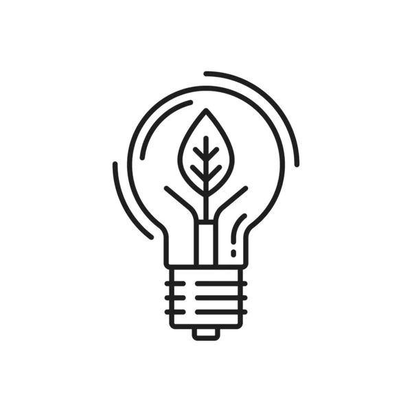 Grön Ekoenergi Glödlampa Form Löv Miljövänlig Miljö Tunn Linje Ikon — Stock vektor