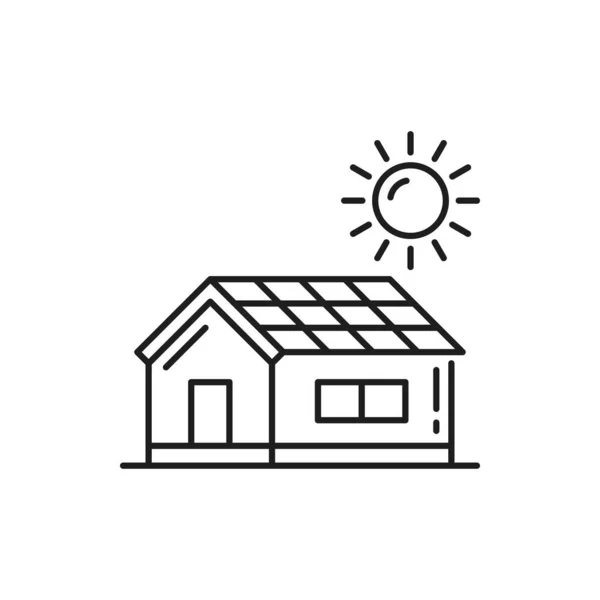 Casa Con Energie Alternative Rinnovabili Batterie Solari Isolate Icona Linea — Vettoriale Stock