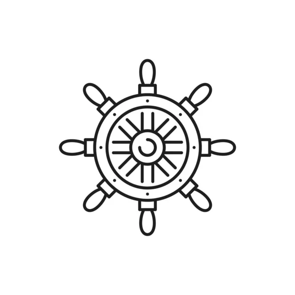 船舵隔离方向盘细线图标 航向船舶导航设备 船长或船员的船舶控制物体 船舶轮 带手柄的海员手轮或转轮 — 图库矢量图片