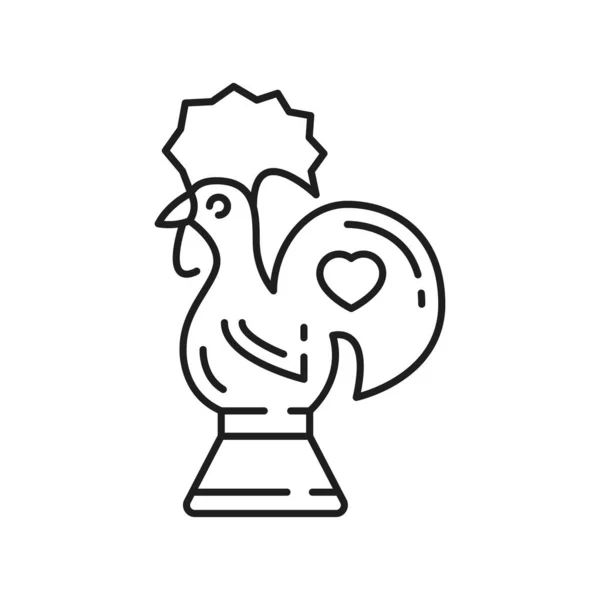 ポルトガルのバルセロナの鶏のシンボルは お土産の細い線のアイコンを単離した ベクトルアウトライン雄鶏ガロ バルセロス伝統的なマスコット コックと尾を持つ中世のギフト鳥 子供おもちゃカクテルコック — ストックベクタ
