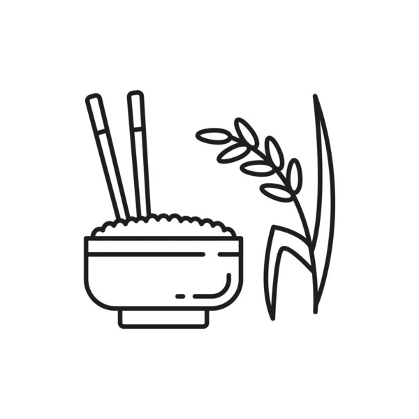 饭碗和筷子 隔绝了泰国种植植物细线图标 病媒泰国 韩国菜 中国菜和日本菜 晚餐用陶瓷盘 健康的有机食品 — 图库矢量图片