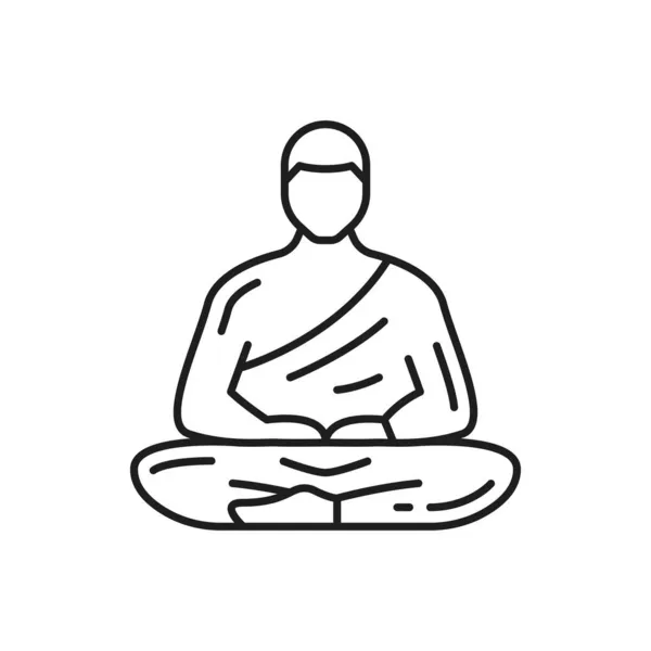 Oración Zen Oración Budista Aislada Hombre Tailandés Icono Línea Delgada — Vector de stock