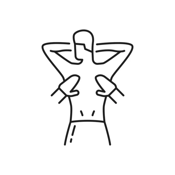 Masaje Tailandés Aislado Icono Línea Delgada Fisioterapeuta Vectorial Masajeando Espalda — Archivo Imágenes Vectoriales