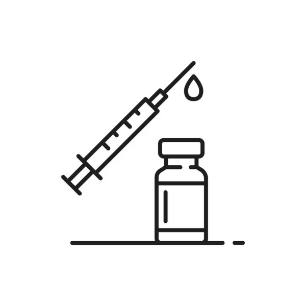 Flacone Isolato Con Icona Linea Sottile Vaccinazione Con Vaccino Coronavirus — Vettoriale Stock