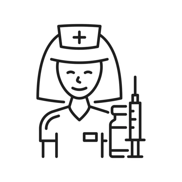 Лікар Медсестра Готова Зробити Вакцинацію Від Коронавірусу Ізольована Іконка Тонкої — стоковий вектор