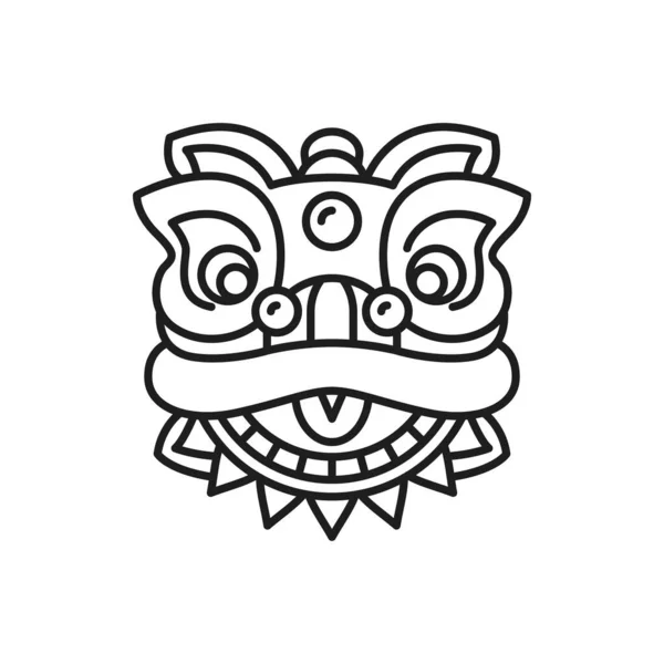 Chinese Lion Dancer Head Isolated Thin Line Icon Vector Foo — Stock Vector