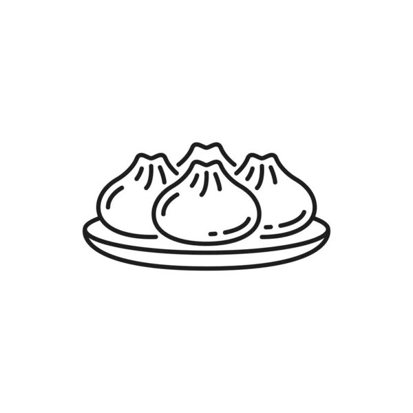 Baozi Традиционной Китайской Кухни Тарелке Изолированы Тонкой Линии Значок Векторные — стоковый вектор