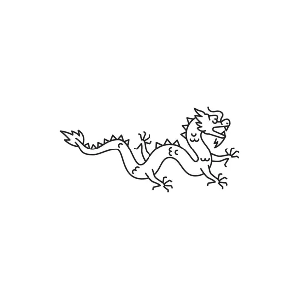 Dragon Bête Chinoise Isolé Mince Icône Ligne Symbole Vectoriel Zodiaque — Image vectorielle
