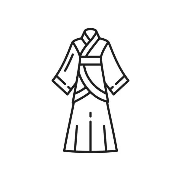 Kimono Manga Larga Vestido Mujer China Aislado Icono Línea Delgada — Vector de stock