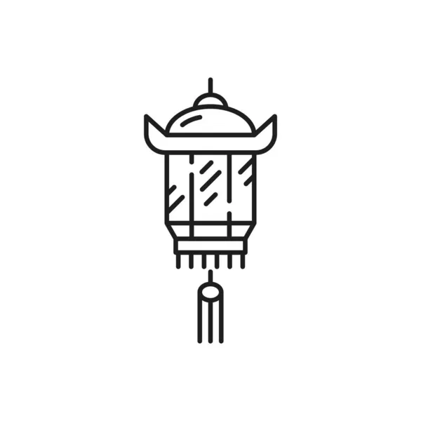 Traditionele Oosterse Sierpapier Lamp Met Kwastje Decoratie Geïsoleerde Dunne Lijn — Stockvector