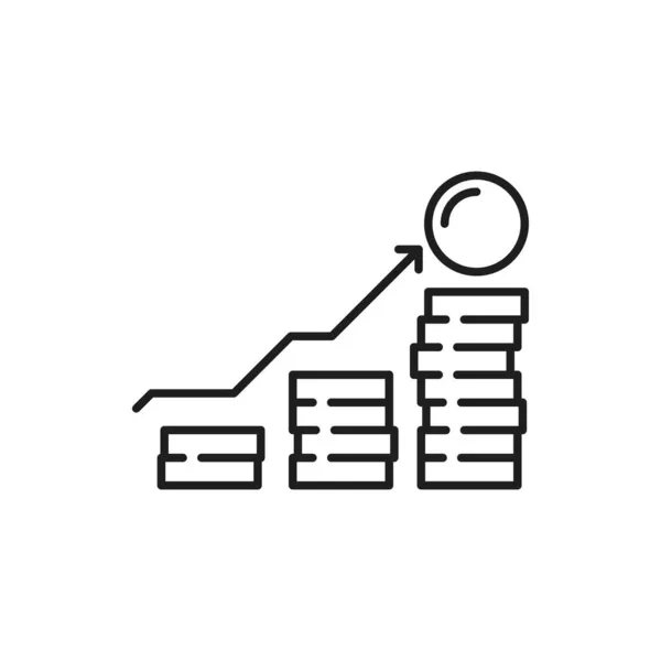 Pénz Növekedési Diagram Elszigetelt Érmék Verem Fel Nyíl Vékony Vonal — Stock Vector