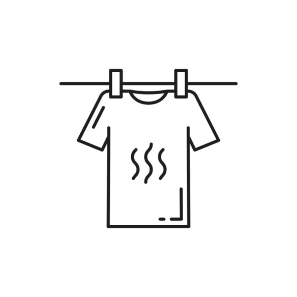 Wasserij Blanco Shirt Opknoping Kledinglijn Geïsoleerde Dunne Lijn Pictogram Vector — Stockvector