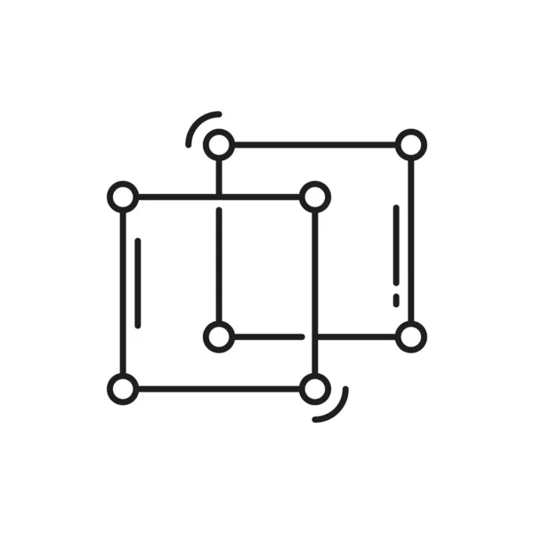 正方形分子结构隔离了细线图标 矢量科学几何公式 点和线数据立方体 块的生物素结构 化学和生物技术模型 固态金属 — 图库矢量图片