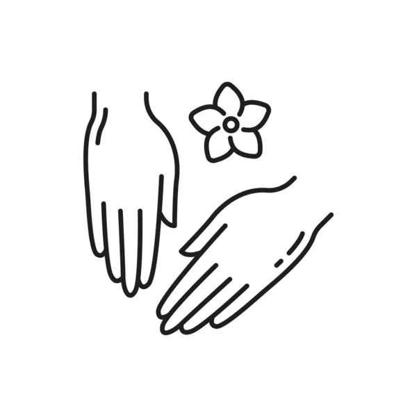 Handpflegekosmetik Und Blumenisolierte Umrisse Vektor Hautpflegeprodukte Weibliche Hände Frische Und — Stockvektor