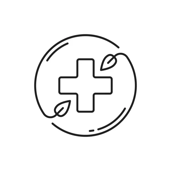 Cruz Médica Círculo Plantas Ervas Ícone Contorno Isolado Emblema Salão —  Vetores de Stock