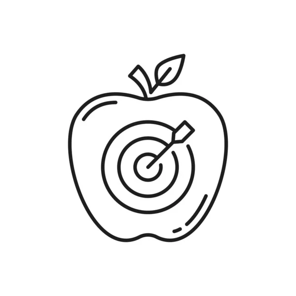 Zielobjekt Apfel Von Holzpfeil Der Mitte Isoliert Umrisssymbol Getroffen Vektorherausforderung — Stockvektor