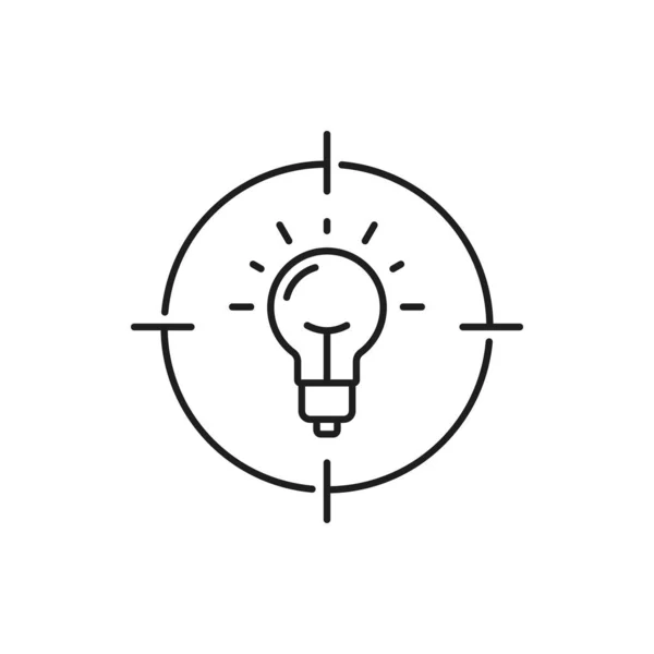 Idee Innovazione Lampadina Nella Scheda Destinazione Mirando Icona Contorno Isolato — Vettoriale Stock