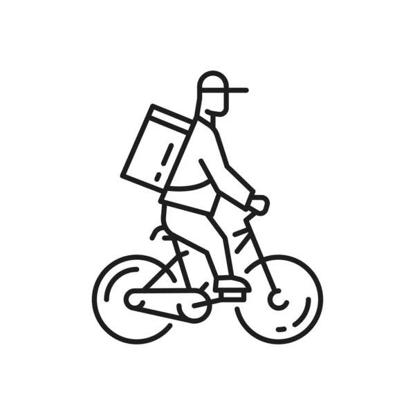 Доставка Еды Велосипеде Изолирована Плоской Иконой Искусства Велокурьер Кепке Рюкзачной — стоковый вектор