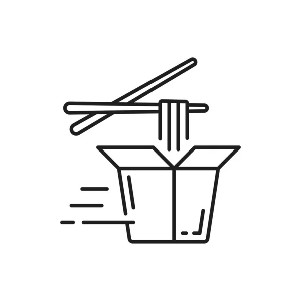 Caja Wok Con Fideos Palillos Aislados Icono Contorno Línea Arte — Vector de stock