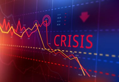 Finansal kriz, borsa çöküşü ve kayıp ticaret grafiği, yatırım göstergesi düşüş vektör bilgisi. Ekonomik durgunluk, hisse fiyatları düşüş eğilimi görselleştirme ve şirket iflası