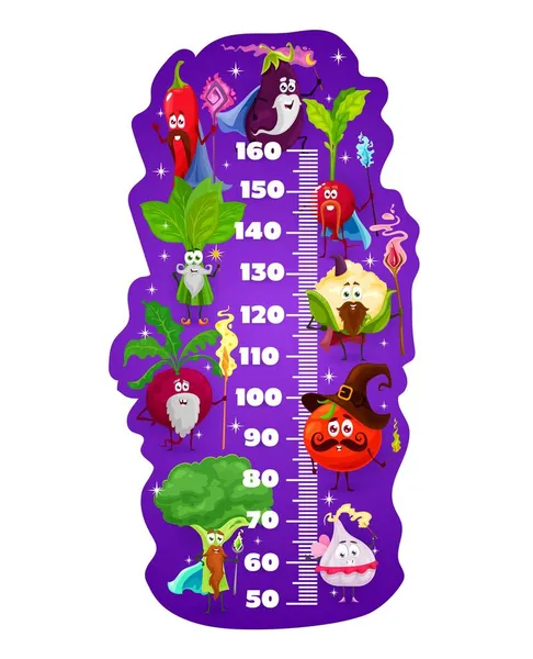 Kinder Höhendiagramm Cartoon Zauberer Zauberer Gowth Meter Lineal Vektorwaage Mit — Stockvektor