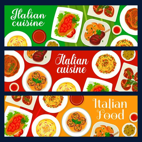 Banderas Comida Italiana Menú Platos Cocina Italiana Pasta Vectorial Con — Vector de stock