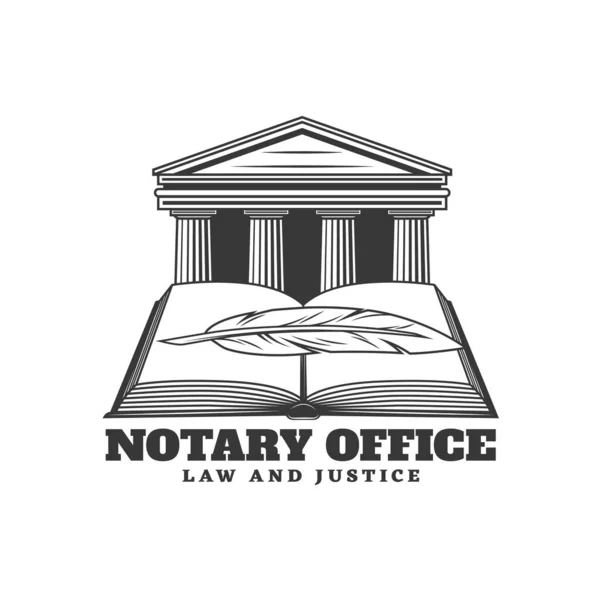 Icona Del Servizio Notarile Con Edificio Libro Progettazione Studi Legali — Vettoriale Stock
