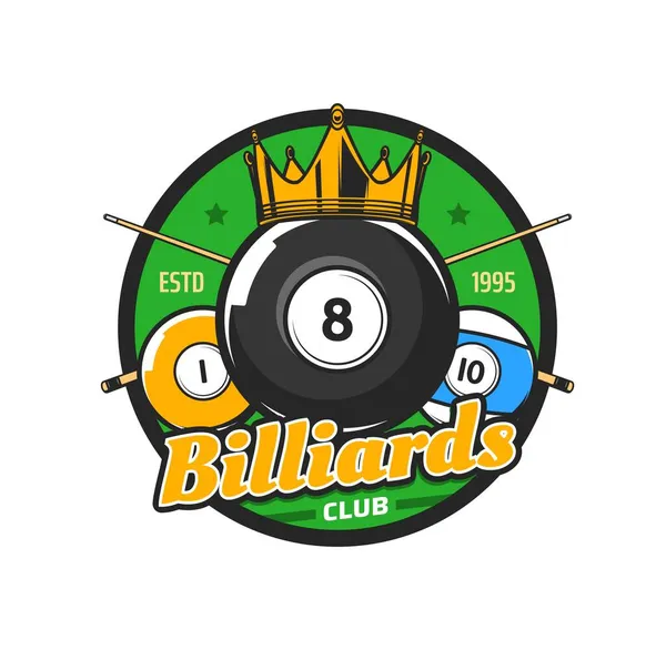 Billiards Pool Club Icon Black Eight Ball Crossed Cue Sticks — Stock Vector