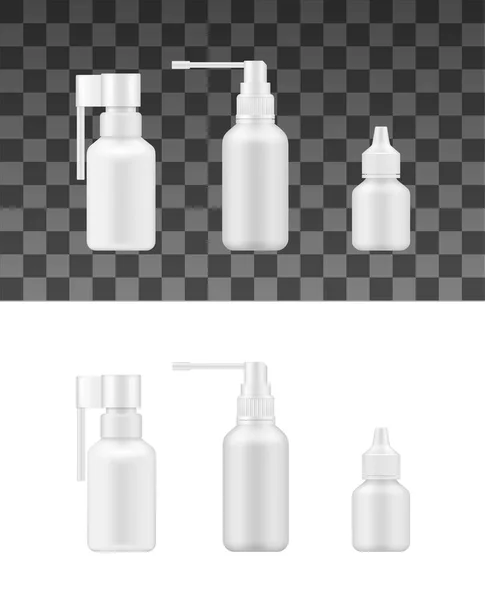 Spray Nosa Realistyczne Butelki Leków Nos Makieta Wektorowa Opakowania Medycznego — Wektor stockowy
