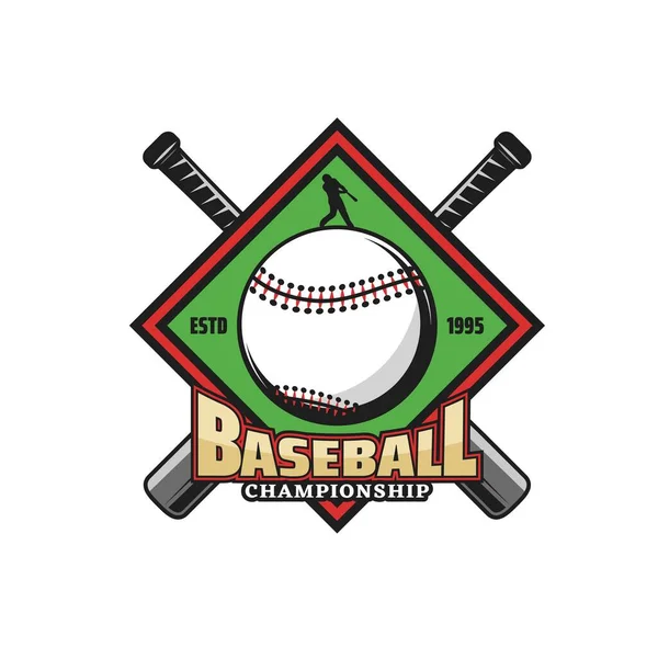 Baseball Championship Icon Crossed Bats Hitting Ball Batter Baseball Teams — Stock Vector