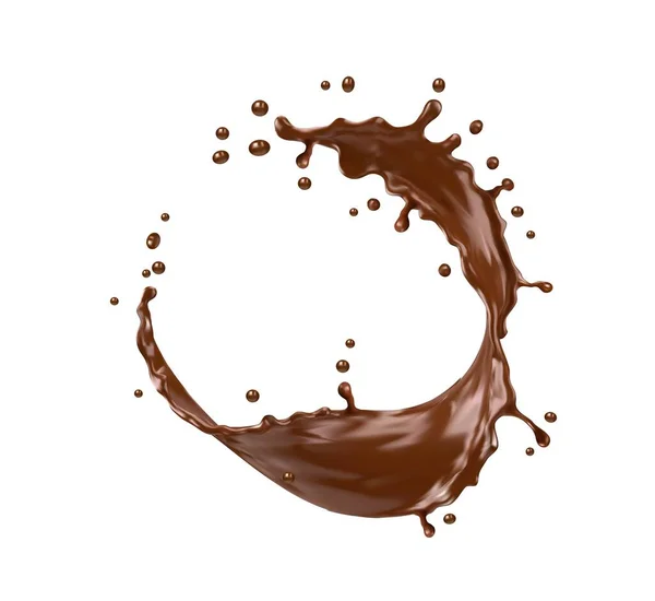 巧克力牛奶圆涡旋飞溅与飞溅 载体现实的咖啡或可可甜点滴 巧克力或可可饮料圆波涡旋与液体流动波褐色可可或奶昔糖浆 — 图库矢量图片