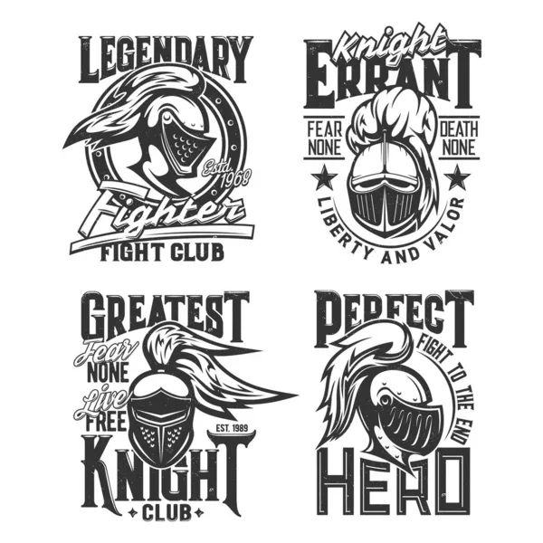 Ortaçağ Şövalyeleri Savaşçı Tişörtleri Dövüş Kulübü Özel Tasarım Baskı Şablonları — Stok Vektör