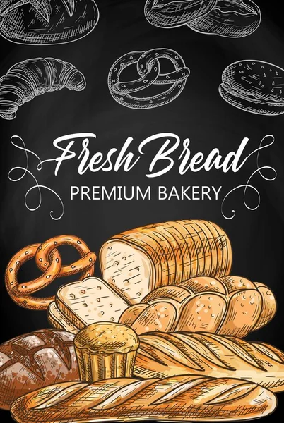 Pão Pastelaria Alimentos Chalkboard Esboço Vetor Baguete Bastão Chalá Pão — Vetor de Stock