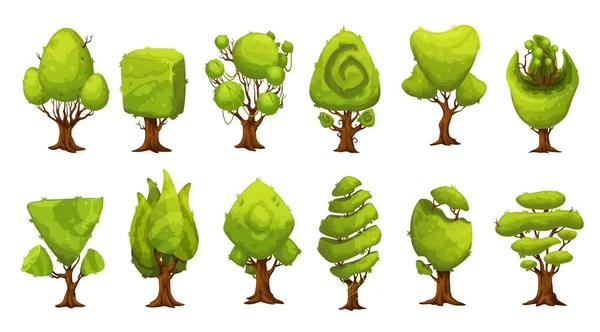 Floresta Fantasia Desenhos Animados Árvores Selva Jogo Fantástico Ativo Árvores —  Vetores de Stock