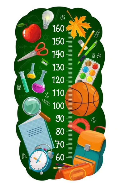 Papelaria Escola Dos Desenhos Animados Gráfico Altura Das Crianças Escala —  Vetores de Stock