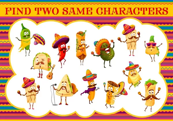 Cartoon Mexicaanse Taco Burrito Churros Jalapeno Nacho Avocado Zoek Twee — Stockvector