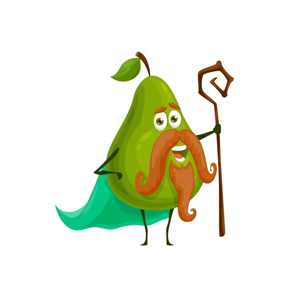 Cartoon Pear Fruit Wizard Magician Character Vector Kids Personage Fairy — Stock Vector