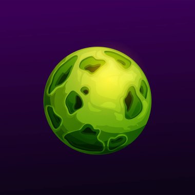 Yeşil yüzeyi olan fantezi eko gezegeni, uzak uzaylı dünyası izole çizgi film küresi. Derin uzay, yaşanamaz fantezi mekanı, ui oyun tasarımı. Sihirli yaşanabilir kozmik dünya, temiz çevre