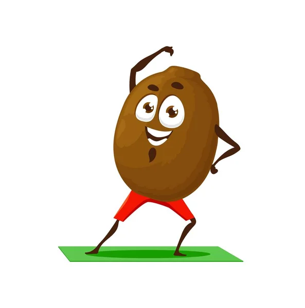 Cartoon Personaggio Kiwi Facendo Allenamenti Sportivi Isolato Mascotte Frutta Estiva — Vettoriale Stock