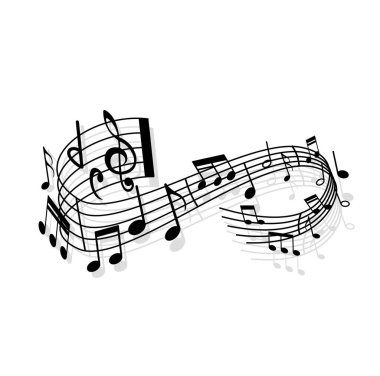 Müzik dalgaları, ses konseri ve orkestra vektör arkaplanı. Klasik müzik senfonisi ya da filarmoni orkestrası melodisi anahtar, üçlü ve baslı, canlı müzik festivali