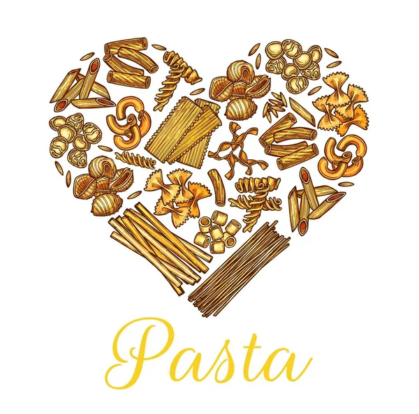 Italiaanse Pasta Schets Hart Voor Gerechten Menu Vector Italiaanse Restaurant — Stockvector