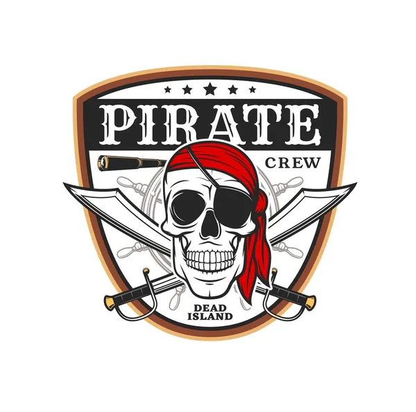 Pirate Skull Icon Swords Ship Helm Buccaneer Corsair Sailors Vector — Stock Vector