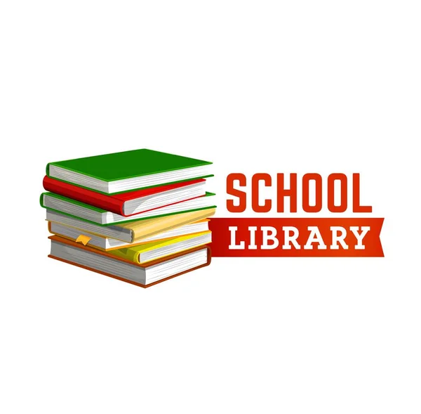 Kitap Yığını Eğitim Öğrenim Bilgi Tasarımı Içeren Okul Kütüphanesi Vektör — Stok Vektör