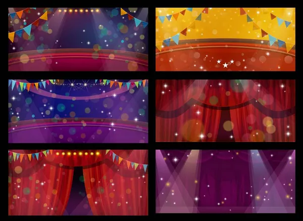 Circus Theater Stage Interior Curtains Vector Empty Scenes Backstage Arena — Stock Vector